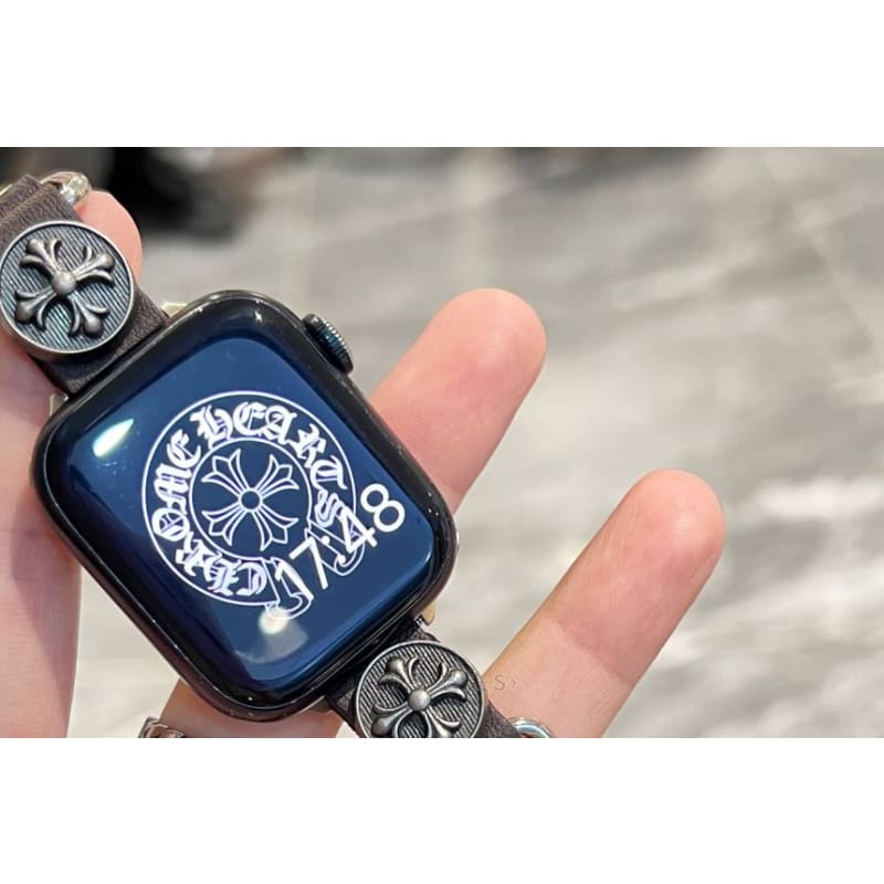 Star Alloy Studded Faux Leather Apple Watch Band