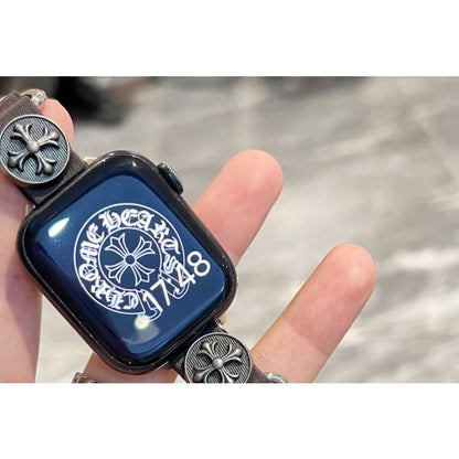 Star Alloy Studded Faux Leather Apple Watch Band