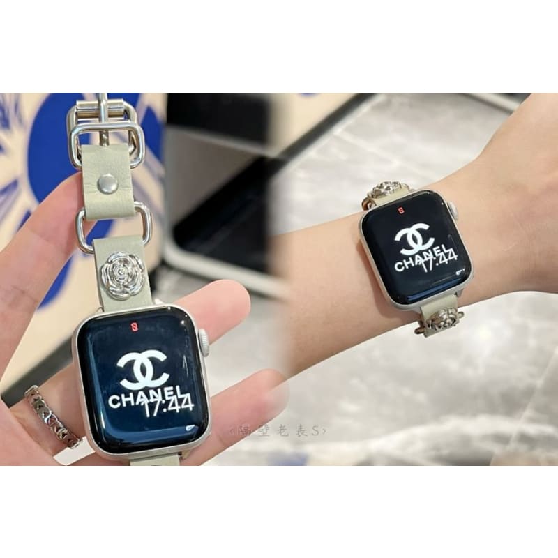 Star Alloy Studded Faux Leather Apple Watch Band