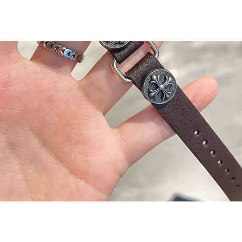 Star Alloy Studded Faux Leather Apple Watch Band