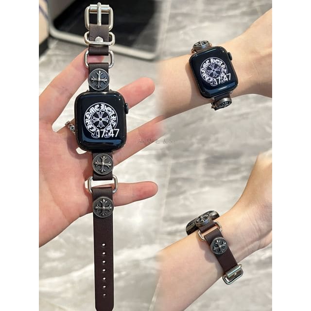 Star Alloy Studded Faux Leather Apple Watch Band - Cross