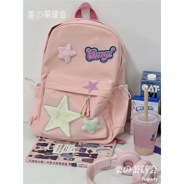 Star Applique Backpack / Charm / Set - Pink / One Size