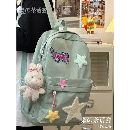 Star Applique Backpack / Charm / Set - With Rabbit - Green