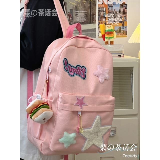 Star Applique Backpack / Charm / Set - With Toast - Pink