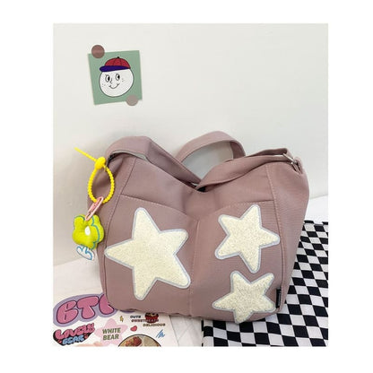 Star Applique Color Block Light Nylon Zipper Crossbody Bag