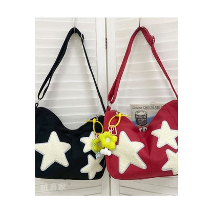 Star Applique Color Block Light Nylon Zipper Crossbody Bag