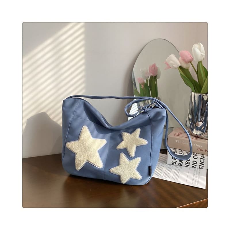 Star Applique Color Block Light Nylon Zipper Crossbody Bag