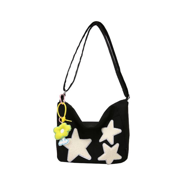 Star Applique Color Block Light Nylon Zipper Crossbody Bag