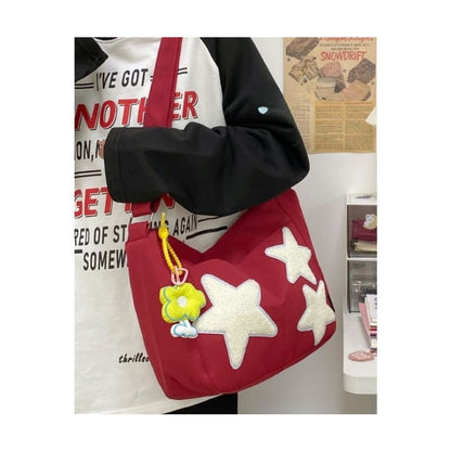 Star Applique Color Block Light Nylon Zipper Crossbody Bag