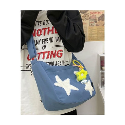 Star Applique Color Block Light Nylon Zipper Crossbody Bag