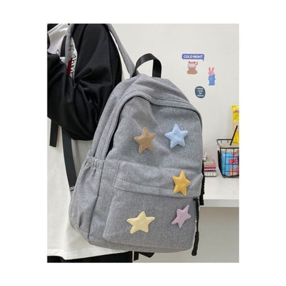 Star Applique Nylon Zipper Backpack