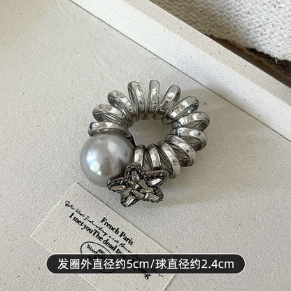 Star Bead Coil Hair Tie - Silver / One Size