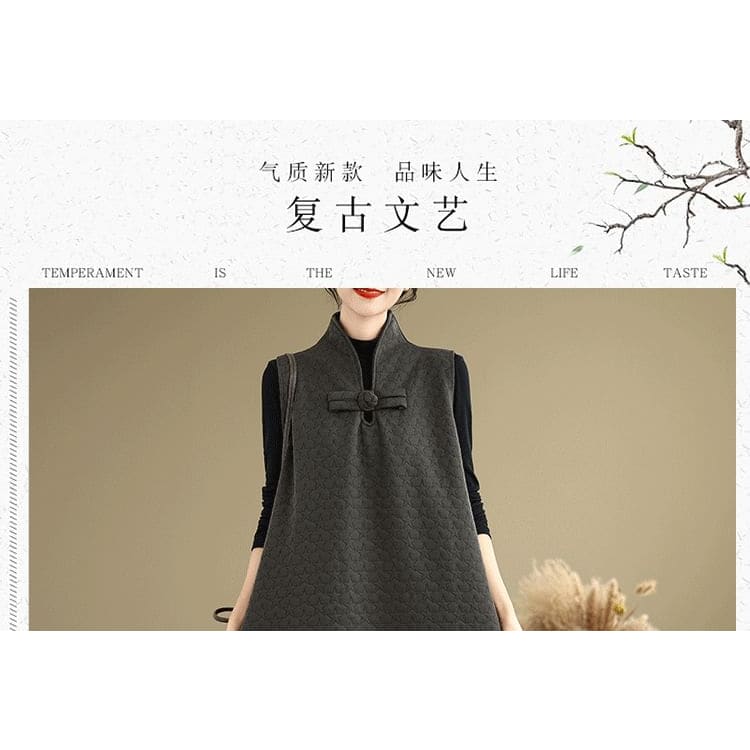 Star Embroidered Frog-Button Midi Pinafore Dress