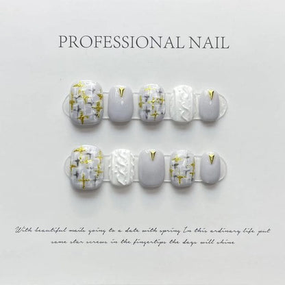 Star Faux Nail Tips - Gray & White / XS