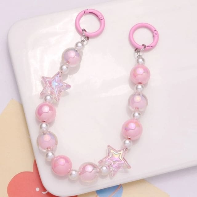 Star Faux Pearl Acrylic Bag Charm Keyring - Q1296-1 - Pink