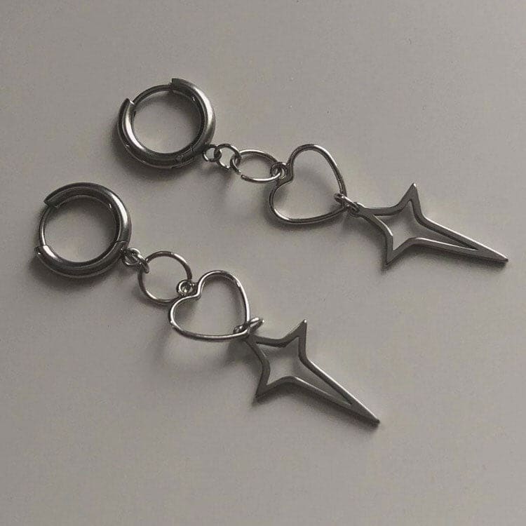 Star Heart Earrings - Standart / Silver - earrings