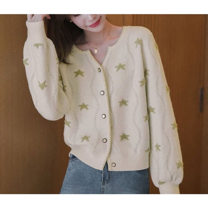 Star-Jacquard V-Neck Cardigan