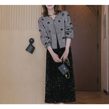 Star-Jacquard V-Neck Cardigan