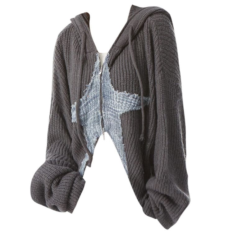 Star Knit Hoodie - M / Grey - Sweater