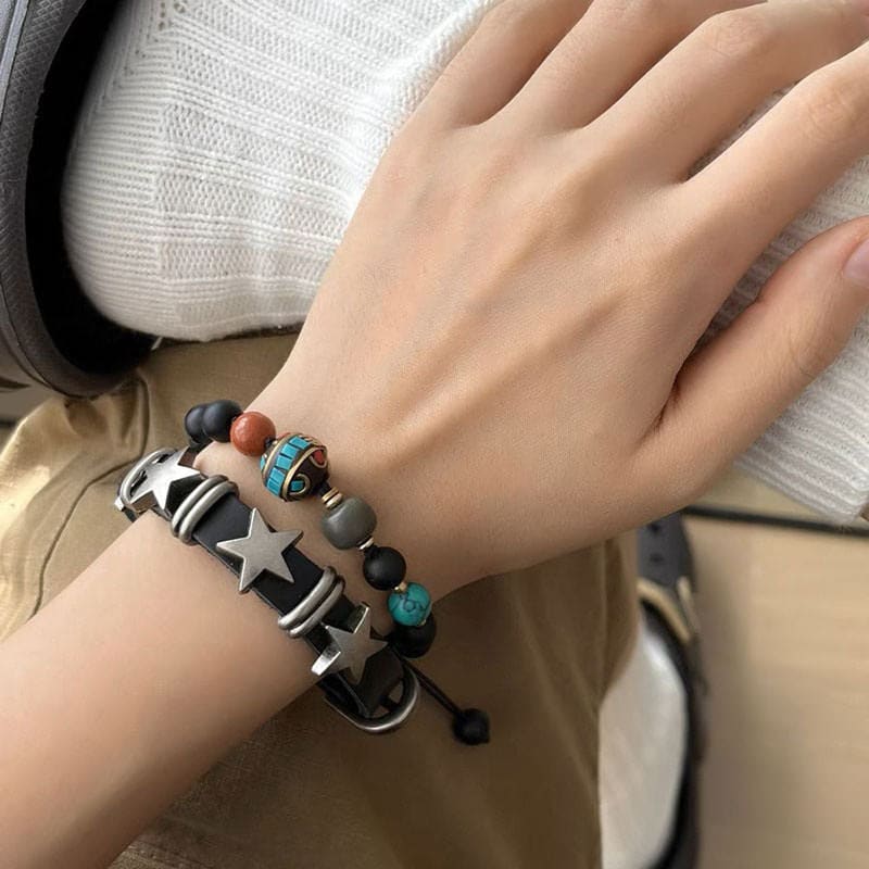 Star Leather Bracelet - bracelet