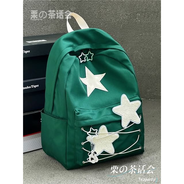 Star Pattern Backpack / Bag Charm / Set - Green / One Size