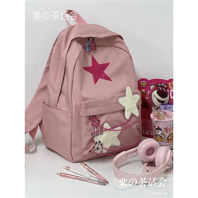 Star Pattern Backpack / Bag Charm / Set - Pink / One Size