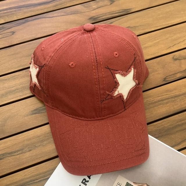 Star Pattern Cap - 651 - Brick Red / One Size