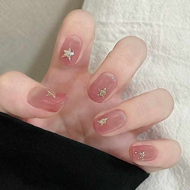 Star Press On Nail - A313 - With Sticker Pack - Pink