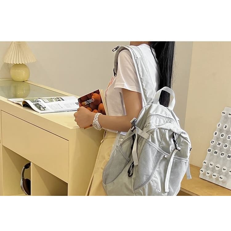 Star Print Mesh Panel Multi-Pocket Backpack