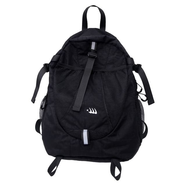 Star Print Mesh Panel Multi-Pocket Backpack - Black