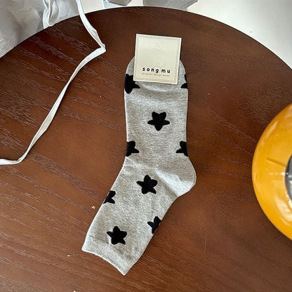 Star Print Socks - Large Stars - Gray / One Size