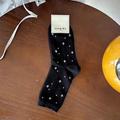 Star Print Socks - Small Stars - Black / One Size