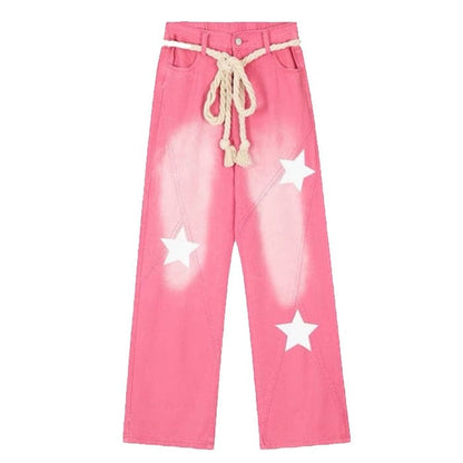 Star Print Y2K Pink Jeans - Jeans