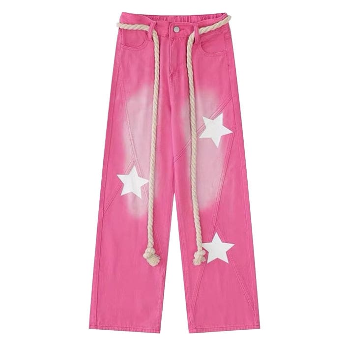 Star Print Y2K Pink Jeans - Jeans