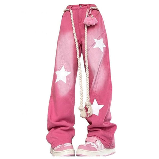 Star Print Y2K Pink Jeans - S / Pink - Jeans