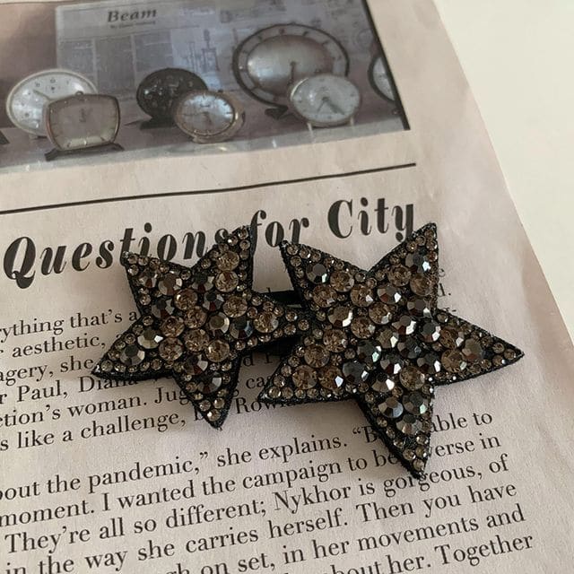 Star Rhinestone Alloy Hair Clip - Gray Star - Black