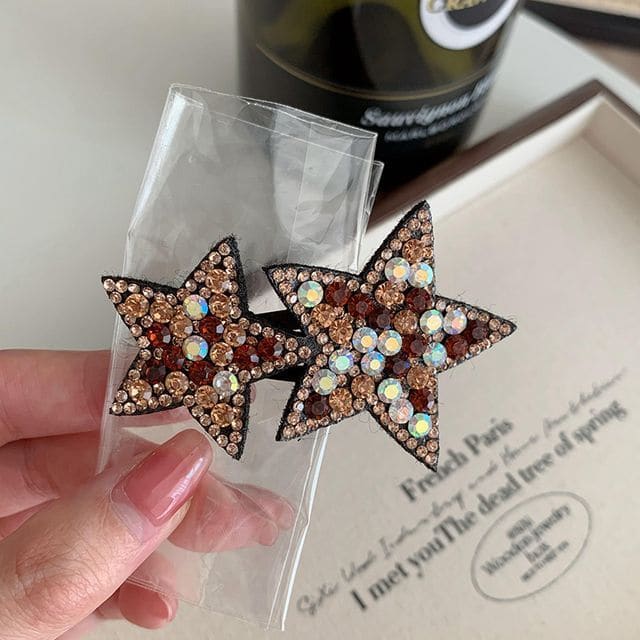 Star Rhinestone Alloy Hair Clip - Orange & Red Star - Black