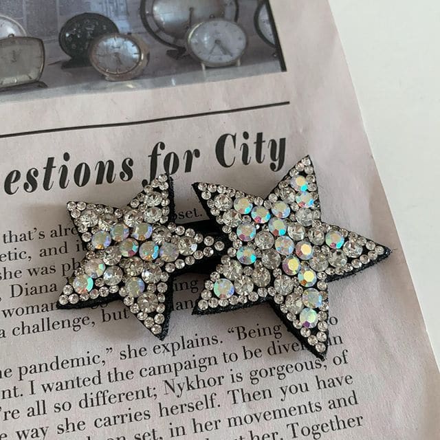 Star Rhinestone Alloy Hair Clip - Silver Star - Black