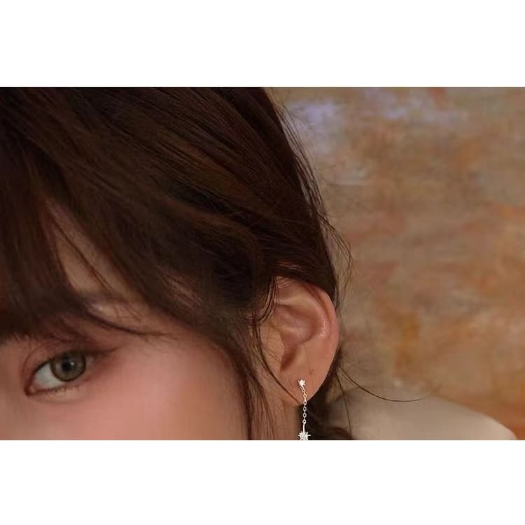 Star Rhinestone Sterling Silver Dangle Earring