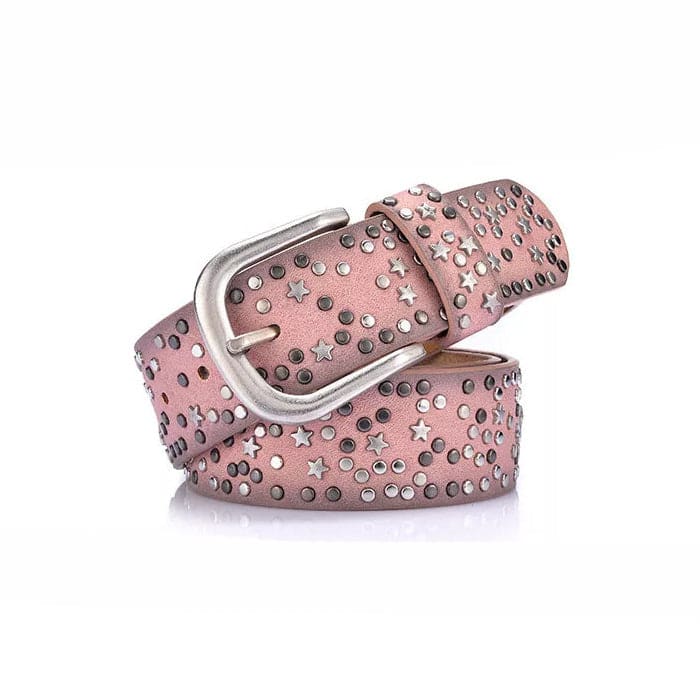 Star Rivet Belt - 90cm / 35.4 in / Pink - Belts