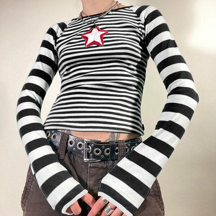 Star Striped Long Sleeve Top - Tops