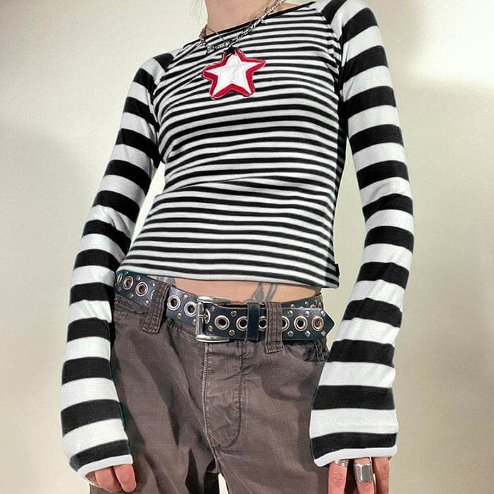 Star Striped Long Sleeve Top - Tops