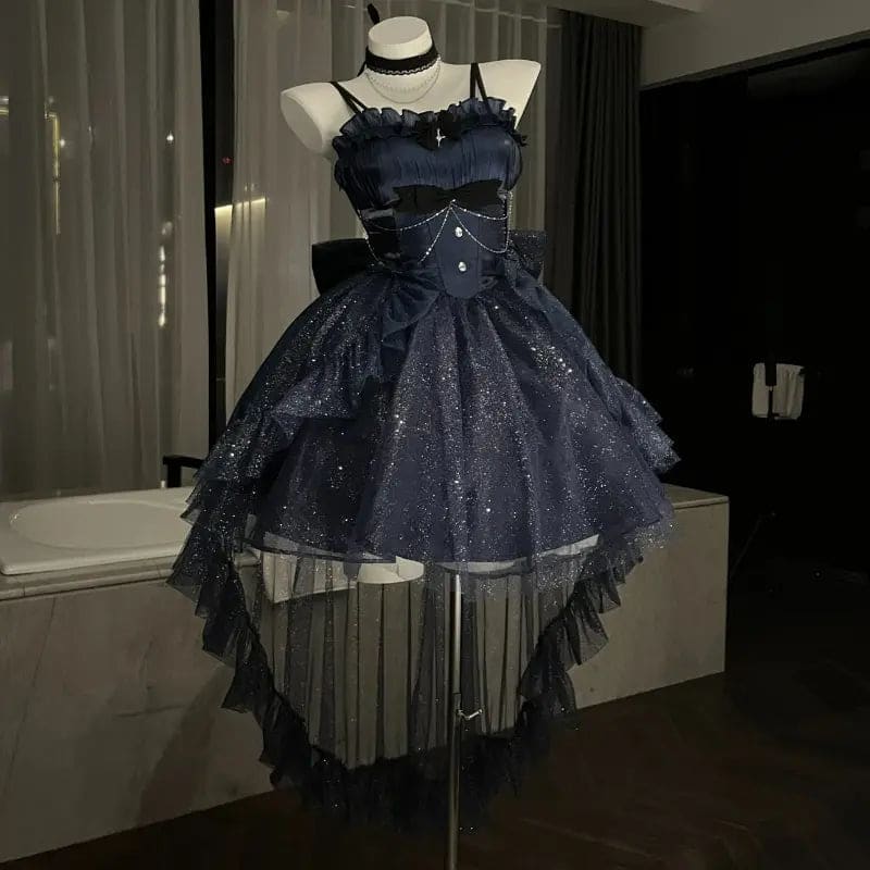 cute kawaii dresses Vintage Black Y2K Mini Dress for Women, Slim Fit, Fashion with Bow Detail blue Package Includes Kawaii Dresses | Cute Aesthetic