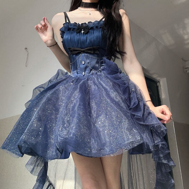 Starry Glitter Princess Dress - Blue / XS