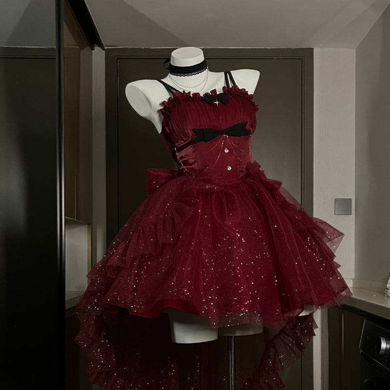 Starry Glitter Princess Dress - Red / XS