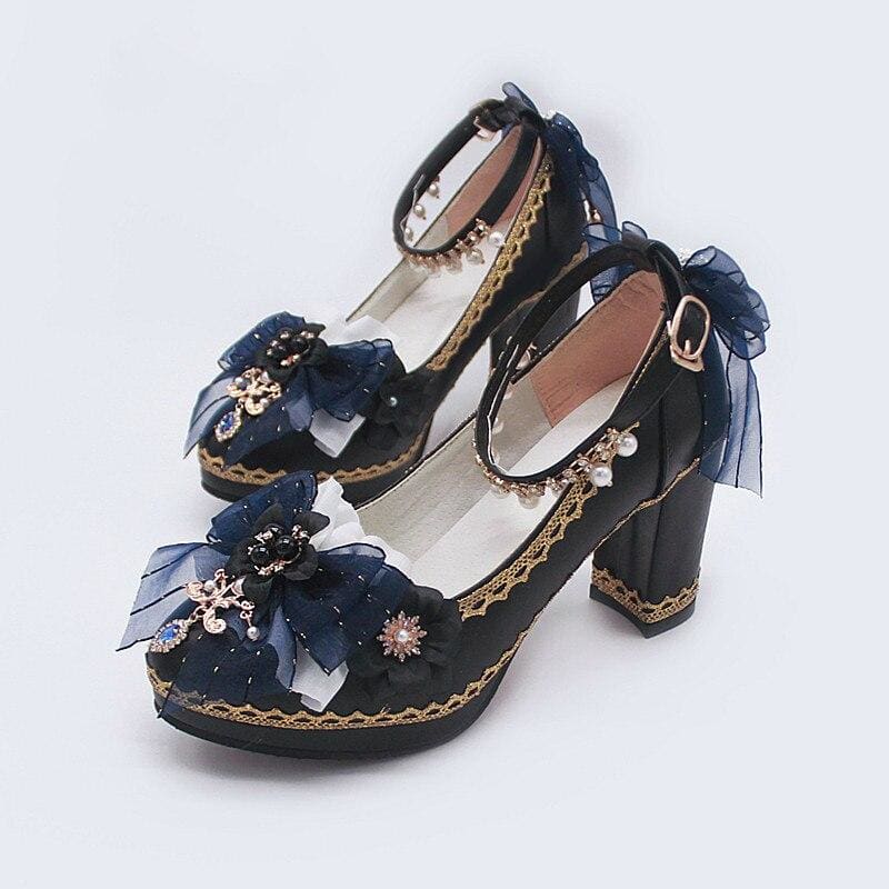 Starry Night Lolita Buckle Bow Pearl Princess Dance Shoes