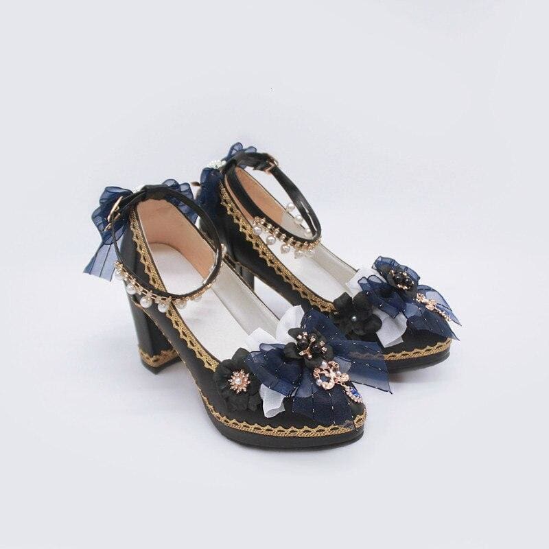 Starry Night Lolita Buckle Bow Pearl Princess Dance Shoes