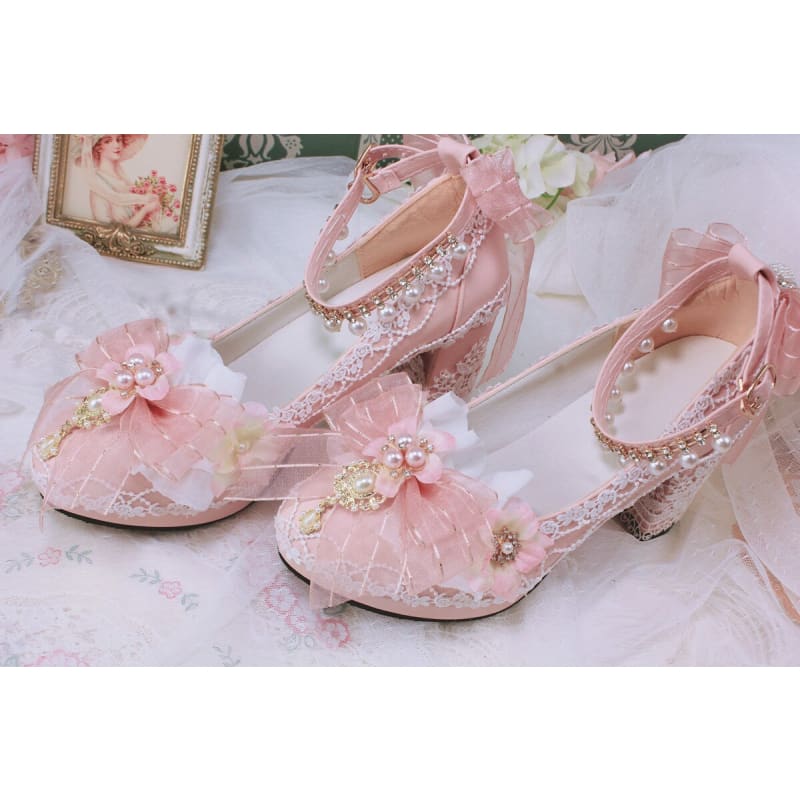 Starry Night Lolita Buckle Bow Pearl Princess Dance Shoes