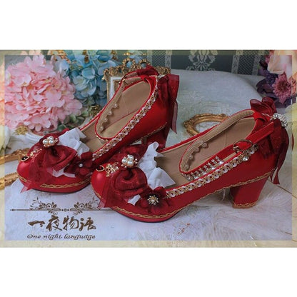 Starry Night Lolita Buckle Bow Pearl Princess Dance Shoes