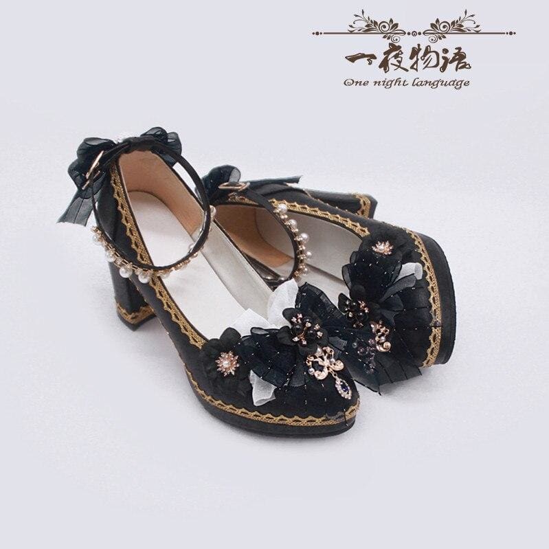 Starry Night Lolita Buckle Bow Pearl Princess Dance Shoes